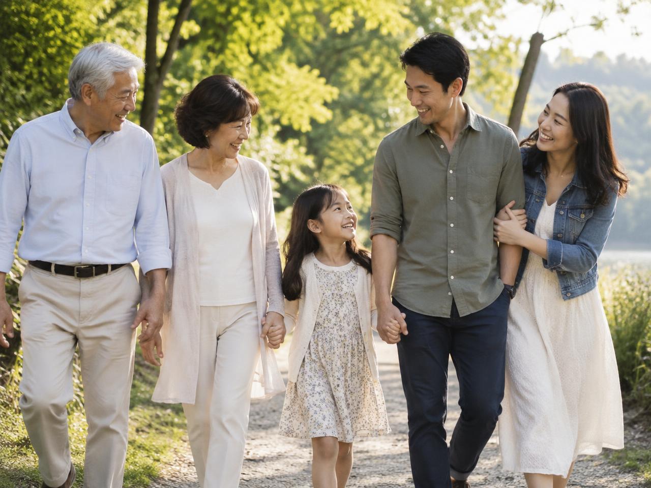 A multigenerational family enjoying a walk together